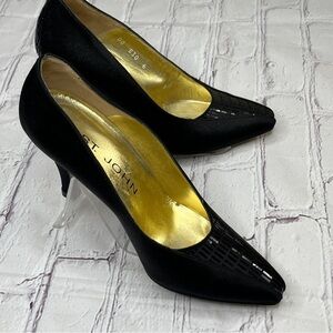 St. John Black Satin Sequinned Pumps Size 6-6.5